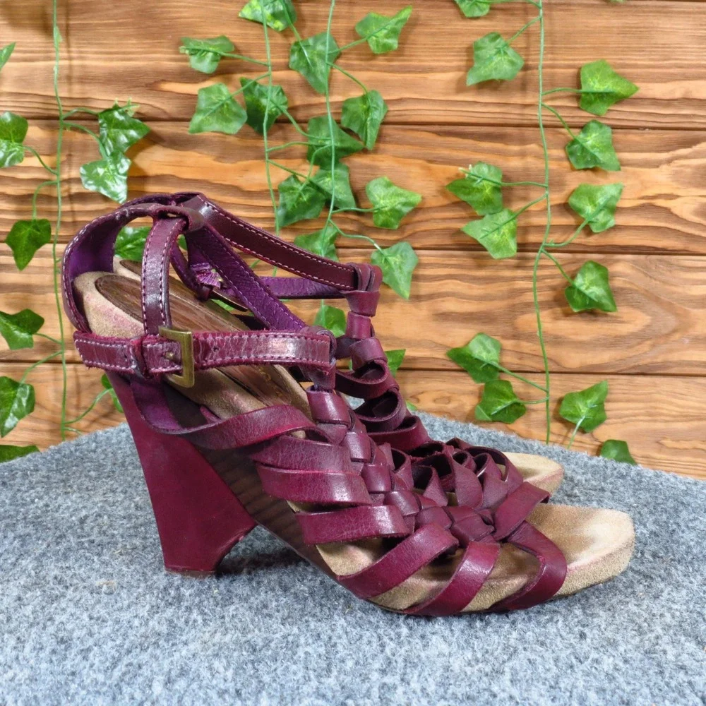 Sam Edelman Saville Womens Heel Sandals Size 7 Plum Leather Strappy Dress‎